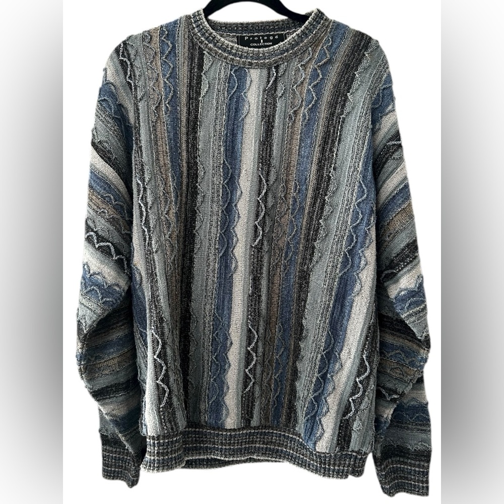 Vintage Protege Sweater Large 3D Knit‎ Coogi Style Cosby Grandpa Blue